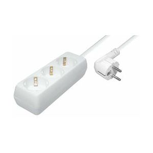 Transmedia 3-way power strip, white 1,4m